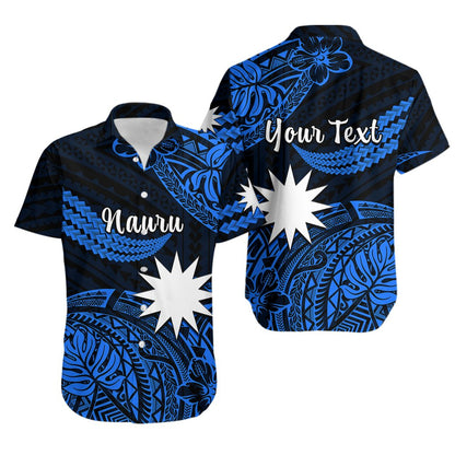 Custom Personalised Nauru Polynesian Hibiscus Naoero Blue Hawaiian Shirt