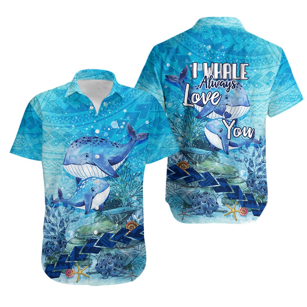 Mother and Baby Whale Mix Polynesian Style Hawaiian Shirt TS07