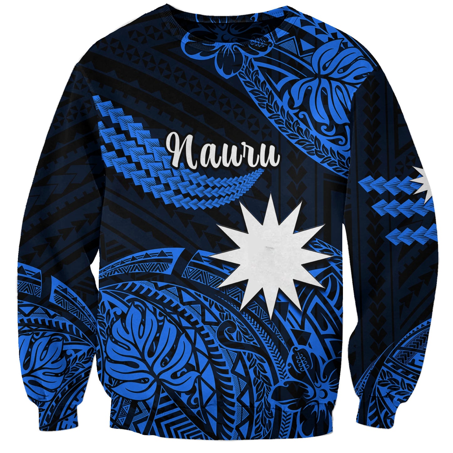 Custom Personalised Nauru Polynesian Hibiscus Naoero Blue Sweatshirt