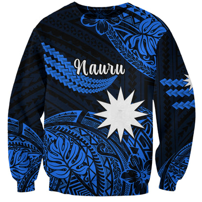 Custom Personalised Nauru Polynesian Hibiscus Naoero Blue Sweatshirt