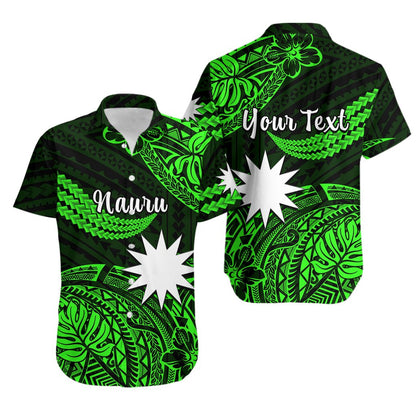 Custom Personalised Nauru Polynesian Hibiscus Naoero Green Hawaiian Shirt