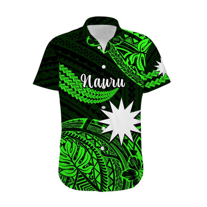 Custom Personalised Nauru Polynesian Hibiscus Naoero Green Hawaiian Shirt