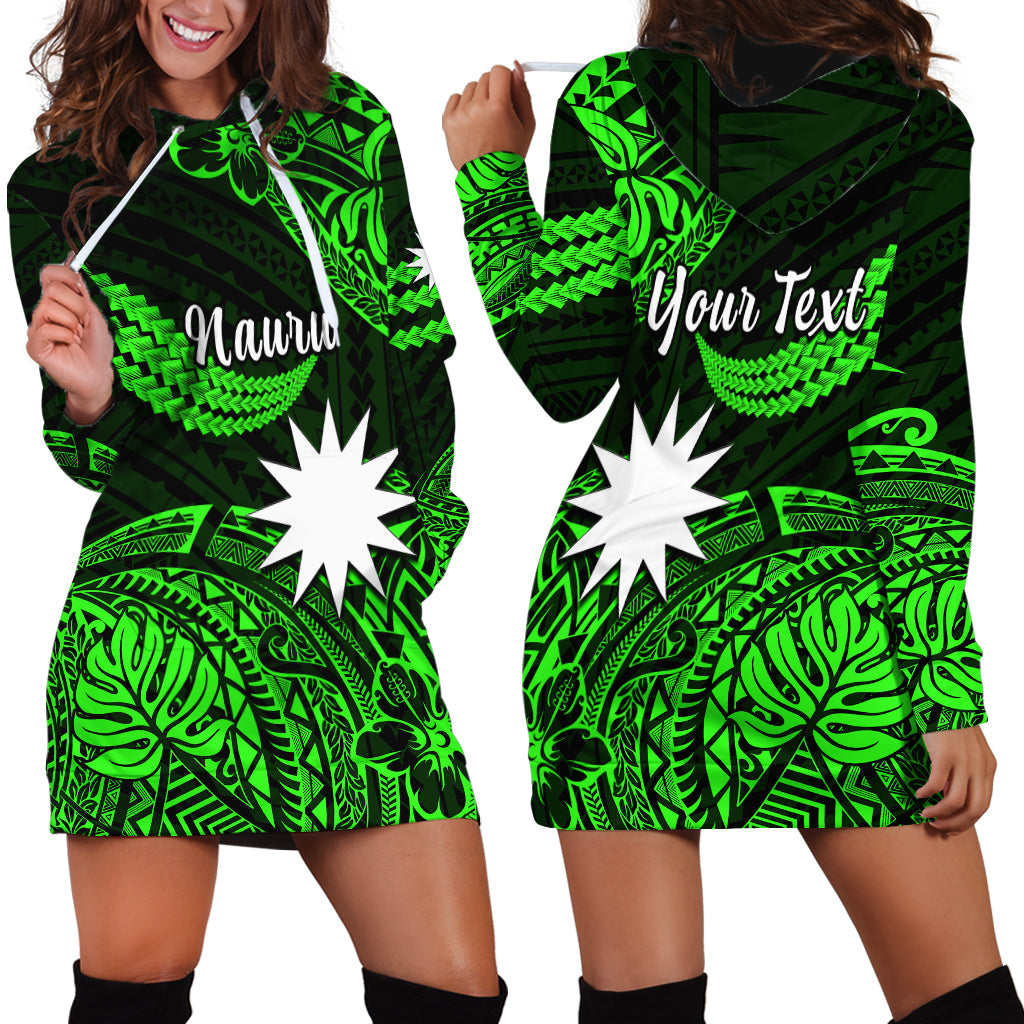 Custom Personalised Nauru Polynesian Hibiscus Naoero Green Hoodie Dress
