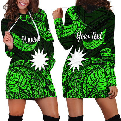 Custom Personalised Nauru Polynesian Hibiscus Naoero Green Hoodie Dress