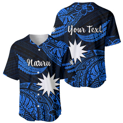 (Custom Personalised) Nauru Polynesian Hibiscus Naoero Blue Baseball Jersey