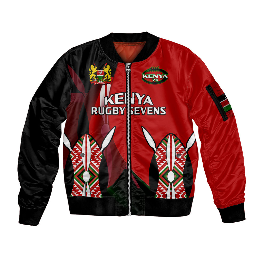 (Custom Text And Number) Kenya Rugby Sevens Sporty Version Sleeve Zip Bomber Jacket