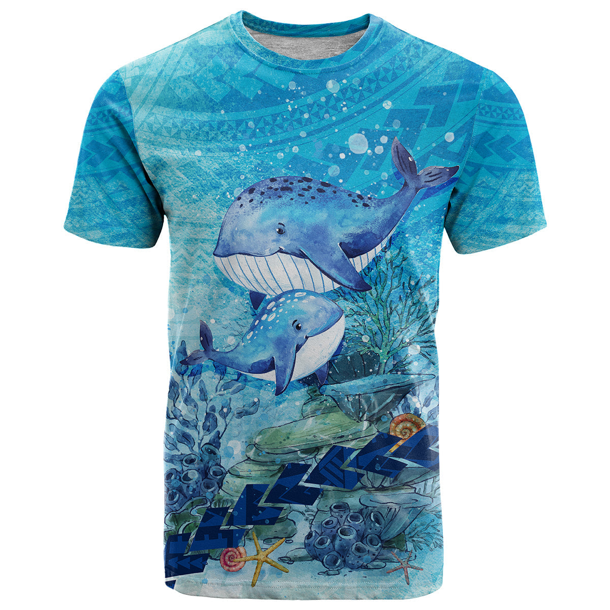 Mother and Baby Whale Mix Polynesian Style T Shirt TS07