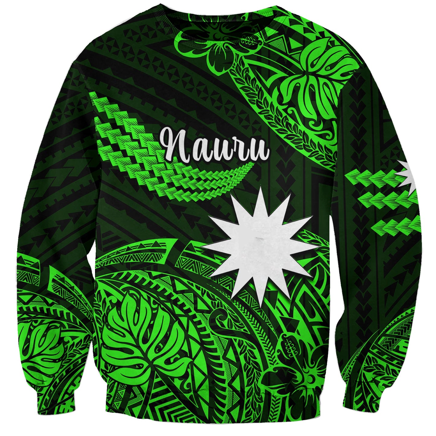 Custom Personalised Nauru Polynesian Hibiscus Naoero Green Sweatshirt
