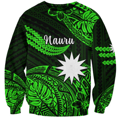 Custom Personalised Nauru Polynesian Hibiscus Naoero Green Sweatshirt