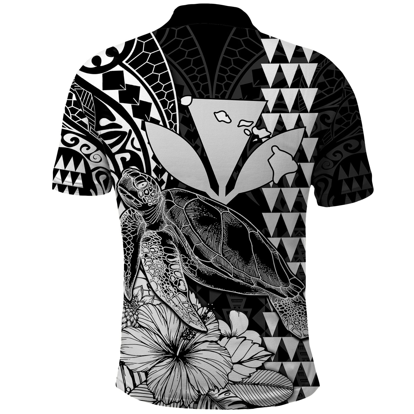 Kakau Polynesian Tribal Hawaiian Turtle with Kanaka Maoli Black Polo Shirt
