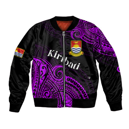 (Custom Personalised) Ribaberiki Kiribati Coat Of Arms Mix Purple Polynesian Bomber Jacket