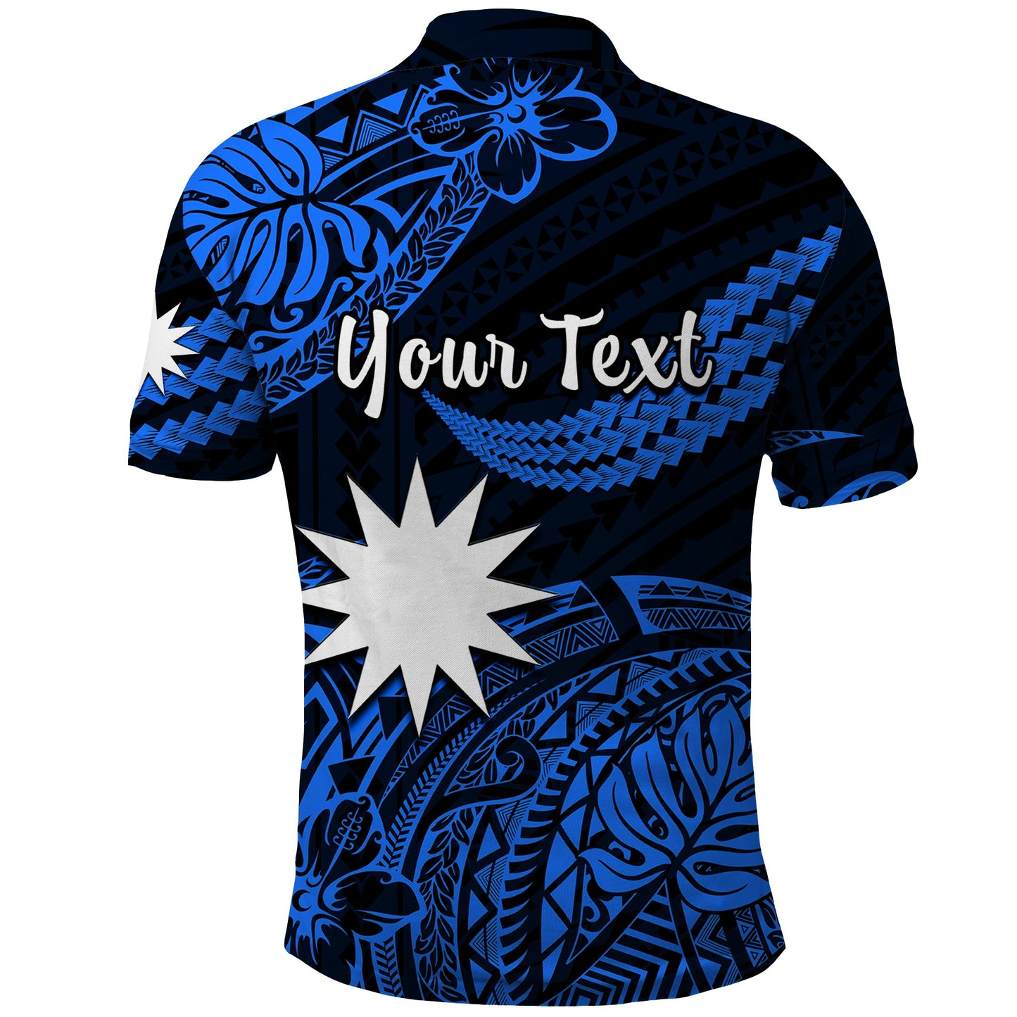 Nauru Polynesian Hibiscus Naoero Blue Polo Shirt