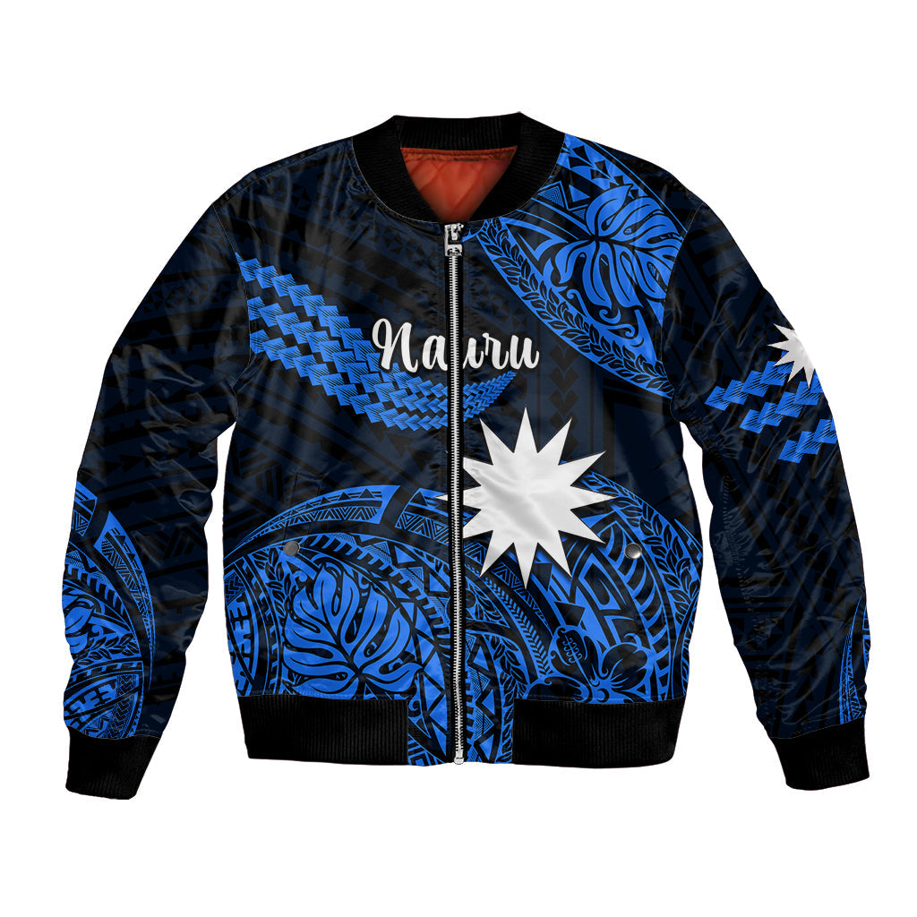 (Custom Personalised) Nauru Polynesian Hibiscus Naoero Blue Bomber Jacket
