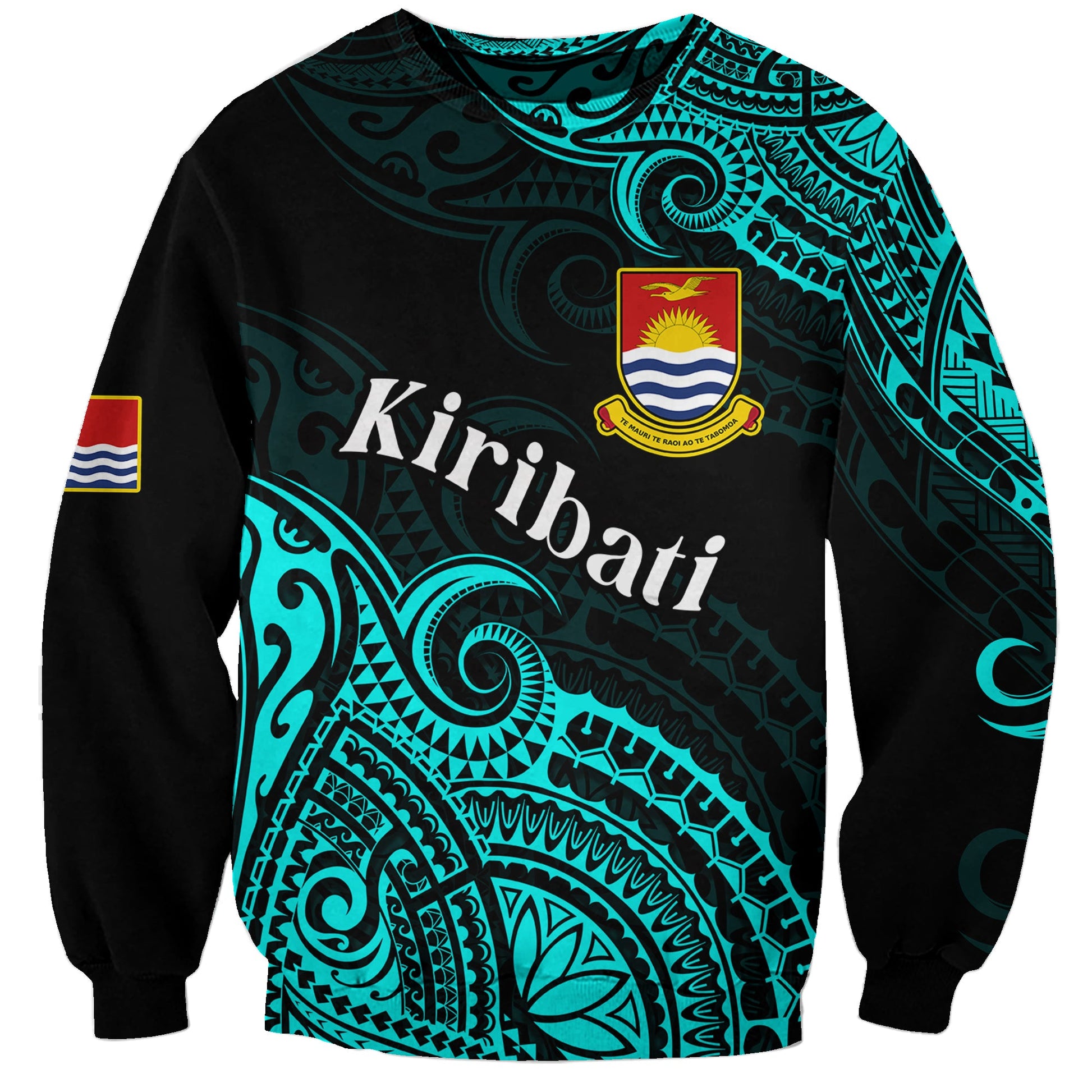 Custom Personalised Ribaberiki Kiribati Coat Of Arms Mix Cyan Polynesian Sweatshirt