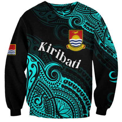 Custom Personalised Ribaberiki Kiribati Coat Of Arms Mix Cyan Polynesian Sweatshirt
