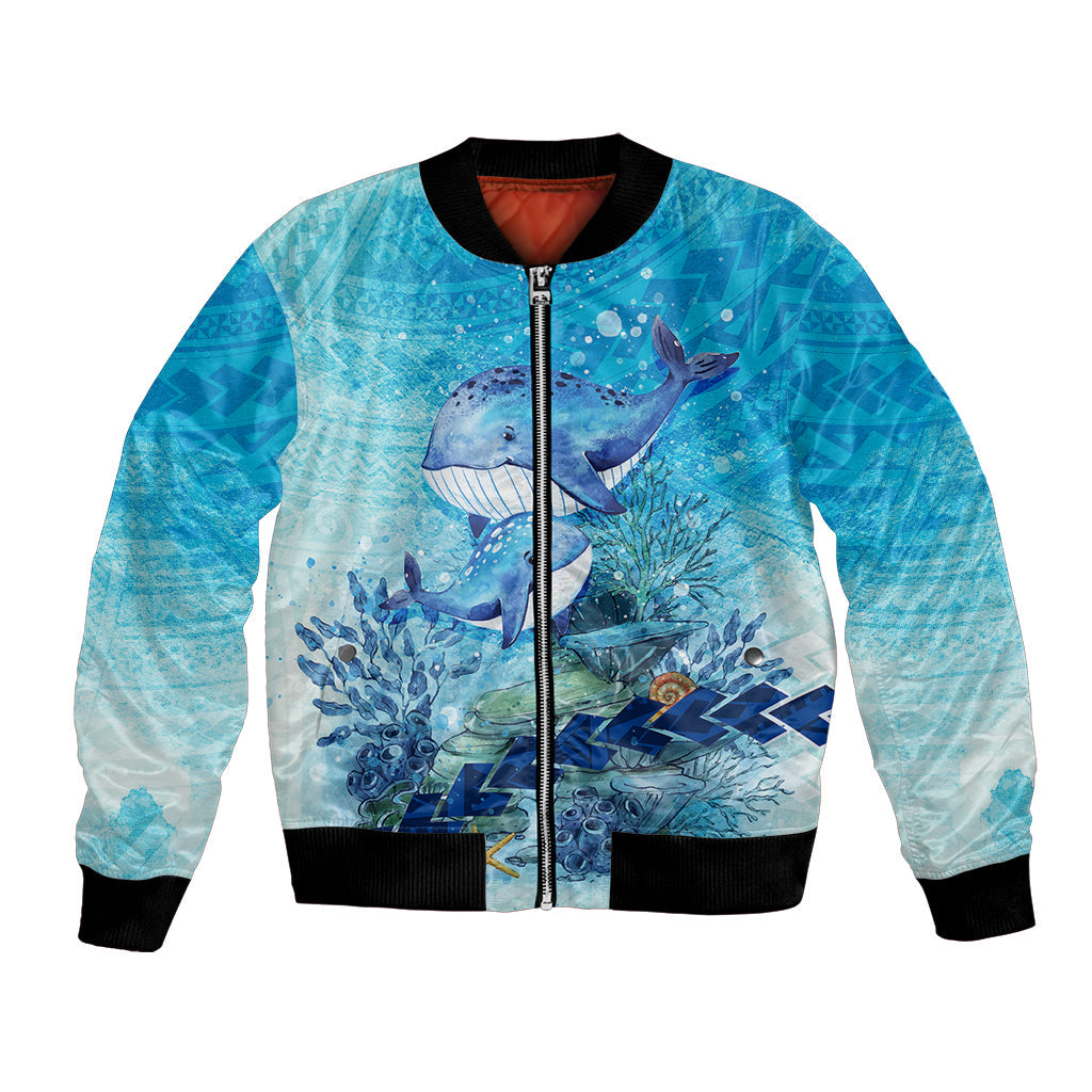 Mother and Baby Whale Mix Polynesian Style Bomber Jacket TS07