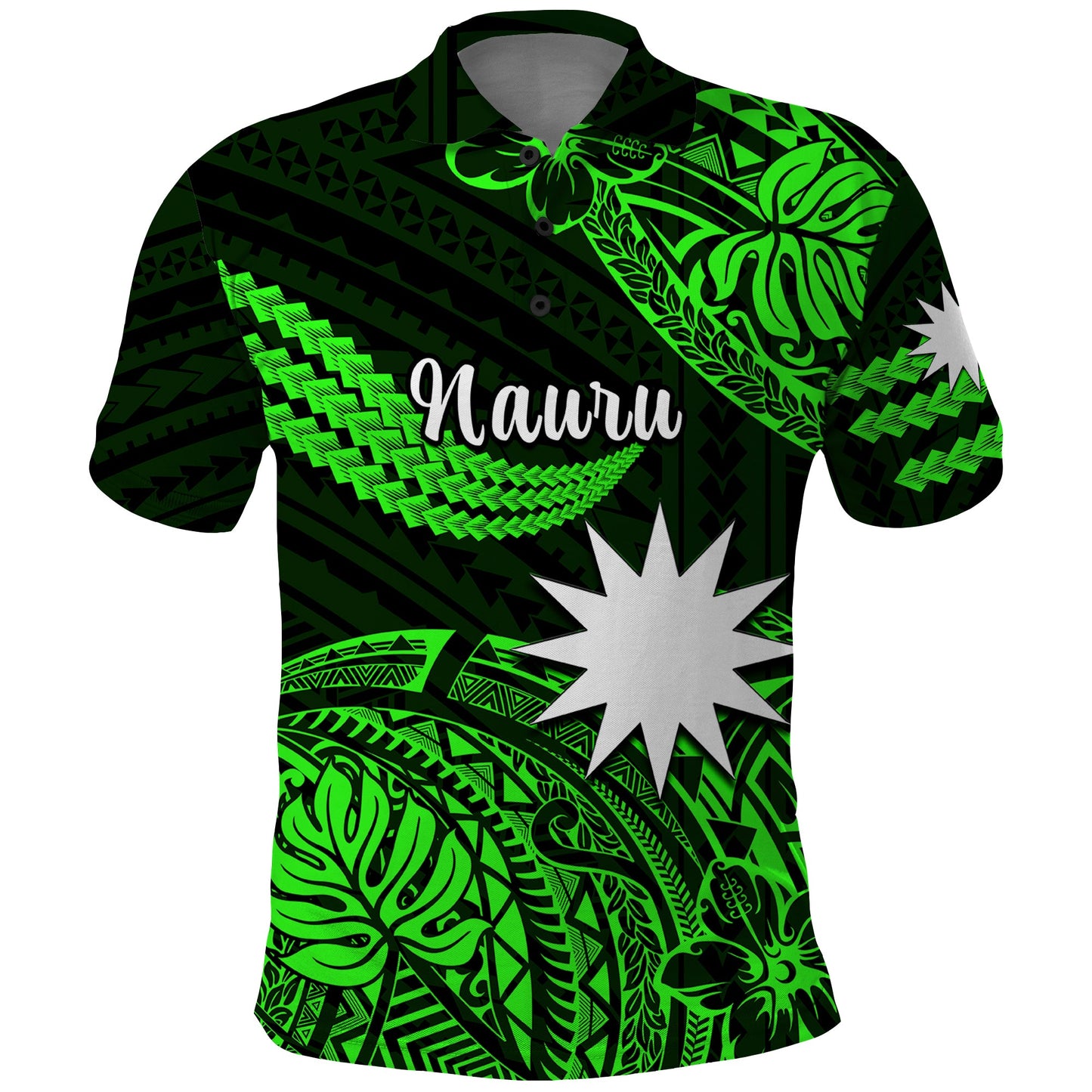 Custom Personalised Nauru Polynesian Hibiscus Naoero Green Polo Shirt