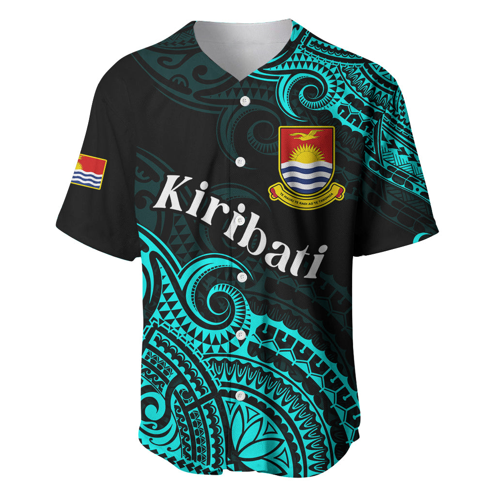 (Custom Personalised) Ribaberiki Kiribati Coat Of Arms Mix Cyan Polynesian Baseball Jersey