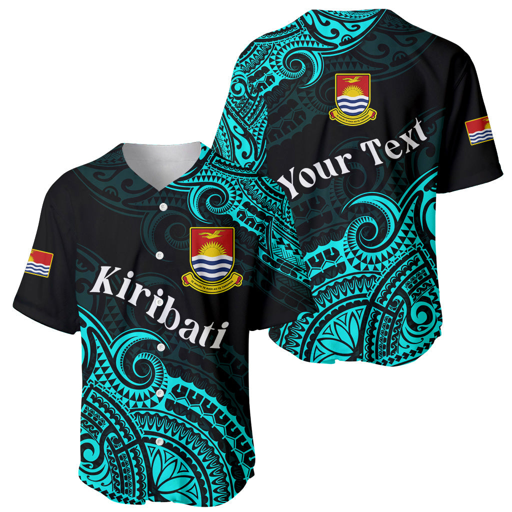(Custom Personalised) Ribaberiki Kiribati Coat Of Arms Mix Cyan Polynesian Baseball Jersey