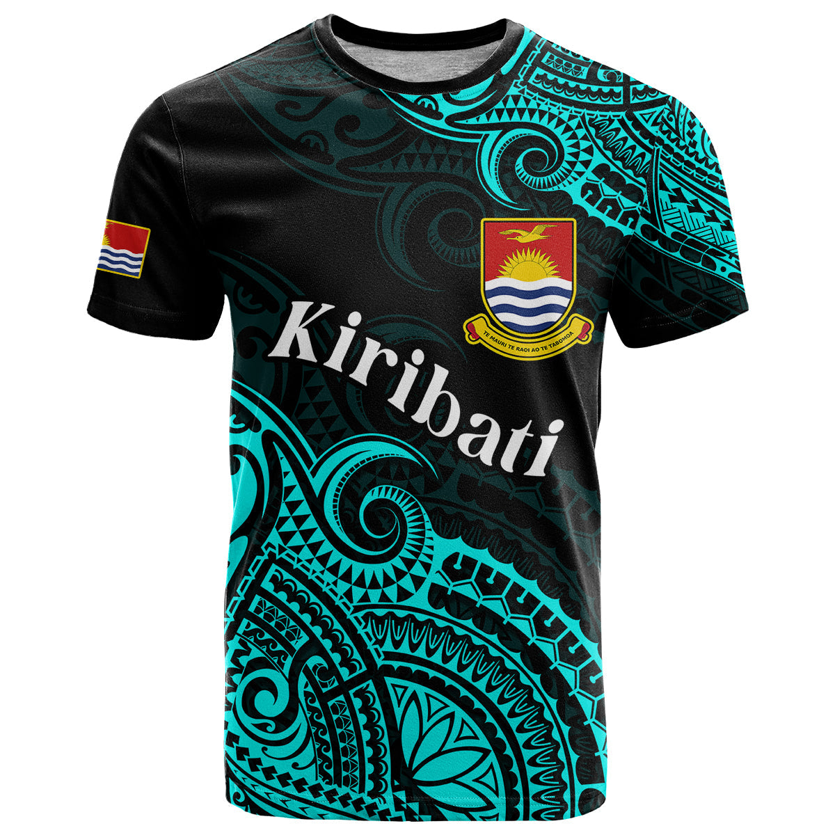Ribaberiki Kiribati Coat Of Arms Mix Cyan Polynesian T Shirt