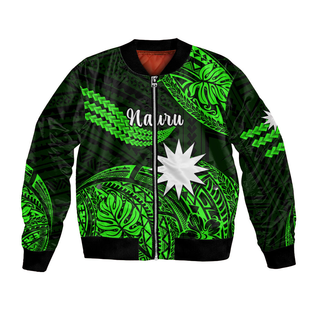 (Custom Personalised) Nauru Polynesian Hibiscus Naoero Green Bomber Jacket