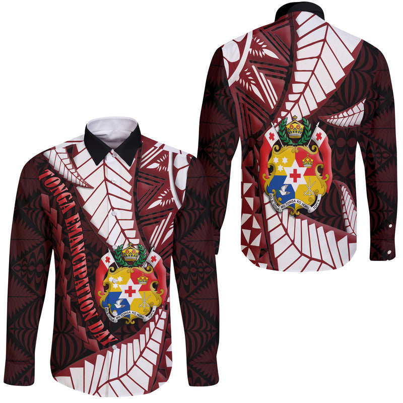 Tonga Emancipation Day Hawaii Long Sleeve Button Shirt Kupesi Pattern No.2 Black