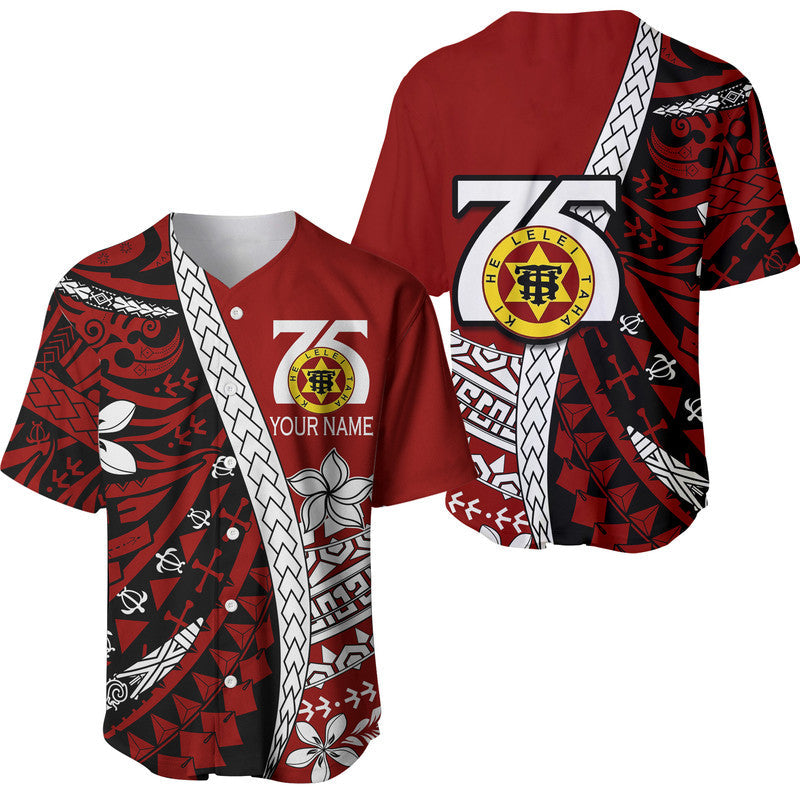 (Custom Personalised) Tonga High School 75th Anniversary Baseball Jersey Red Polynesian Minimalist Style