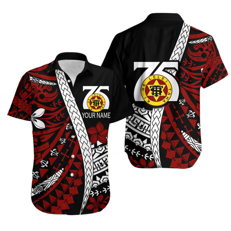 Custom Personalised Tonga High School 75th Anniversary Hawaiian Shirt Black Polynesian Minimalist Style