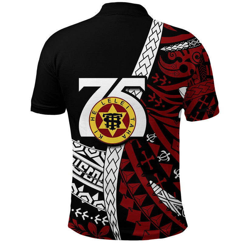 Custom Personalised Tonga High School 75th Anniversary Polo Shirt Black Polynesian Minimalist Style