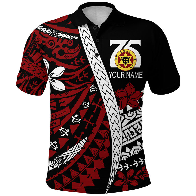 Custom Personalised Tonga High School 75th Anniversary Polo Shirt Black Polynesian Minimalist Style