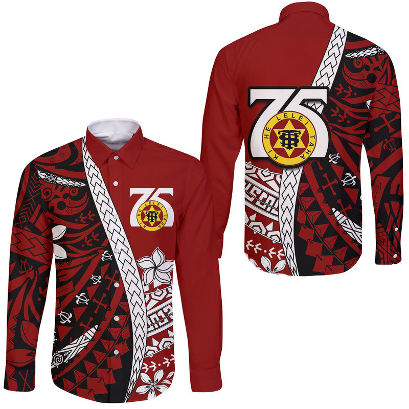Tonga High School 75th Anniversary Hawaii Long Sleeve Button Shirt Red Polynesian Minimalist Style