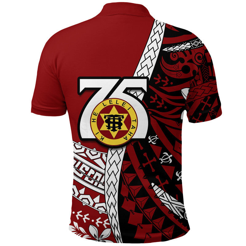 Tonga High School 75th Anniversary Polo Shirt Red Polynesian Minimalist Style