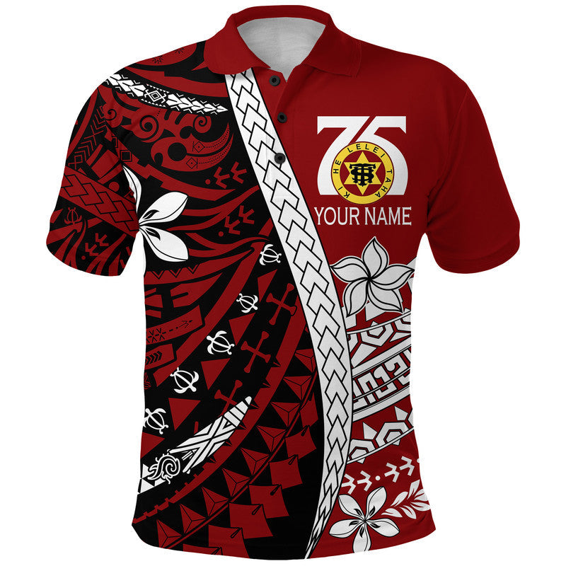 Custom Personalised Tonga High School 75th Anniversary Polo Shirt Red Polynesian Minimalist Style