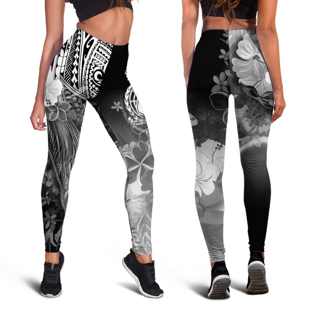 Samoa Leggings - Humpback Whale with Tropical Flowers White