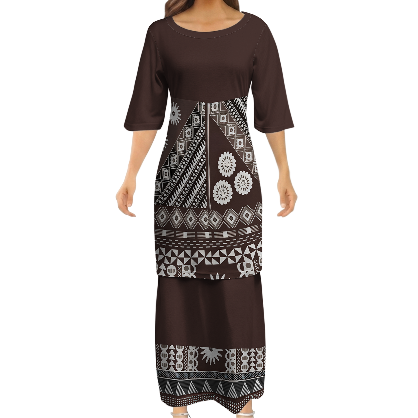 Polynesian Geometric Pattern Couple Outfit Matching Island Dress And Lavalava