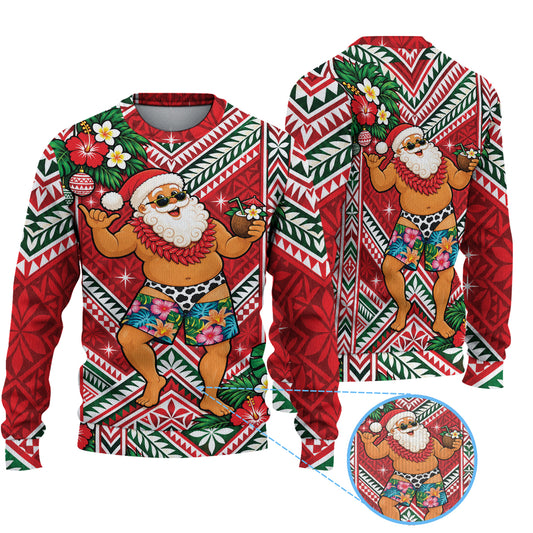 Funny Santa With Ula Fala Sweatshirt Polynesian Tribal Christmas Sweater