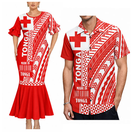 Tong Coat Of Arms Matching Outfit Polynesian Tribal Pattern Mermaid Dress And Shirt