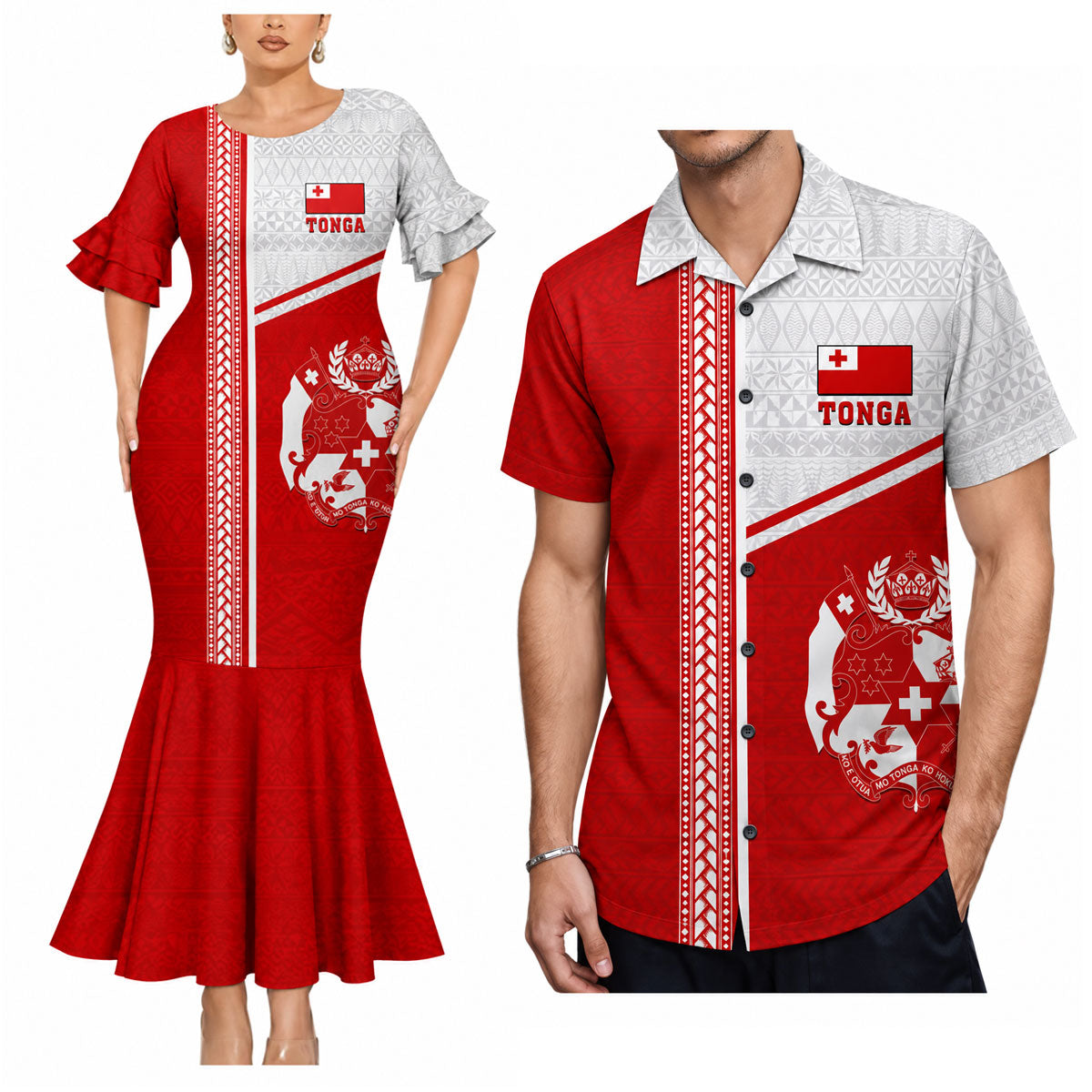 Tong Coat Of Arms Matching Outfit Polynesian Tribal Pattern Mermaid Dress And Shirt For Her Him