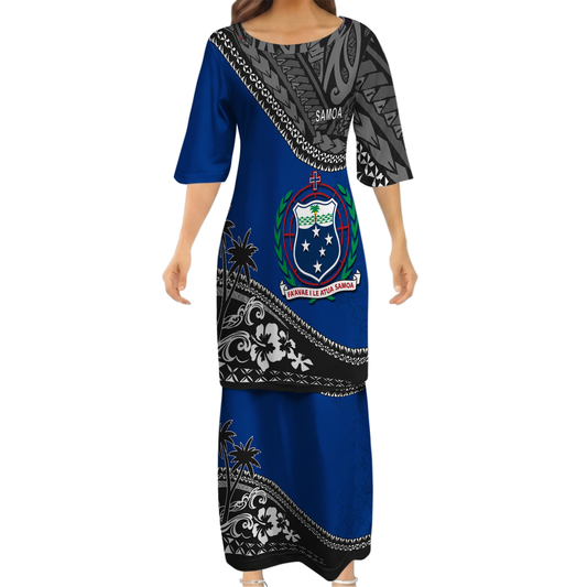 Samoa Coat Of Arms Couple Outfit Matching Polynesian Tribal Hibiscus Flowers Pattern Dress And Hawaiian Shirt For Her Him