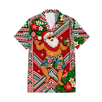 Funny Santa Couple Set Polynesian Tribal Christmas Pattern Couple Matching Outfit Island Short Sleeve Mermaid Long Dress And Shirt
