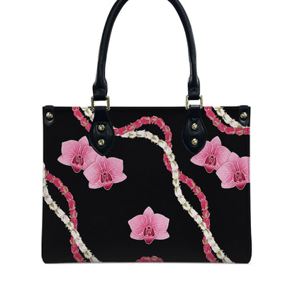 Puakenikeni Hawaiian Flower Lei Black Leather Handbag