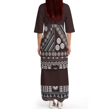 Polynesian Geometric Pattern Couple Outfit Matching Island Dress And Lavalava