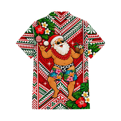 Funny Santa Couple Set Polynesian Tribal Christmas Pattern Couple Matching Outfit Island Short Sleeve Mermaid Long Dress And Shirt
