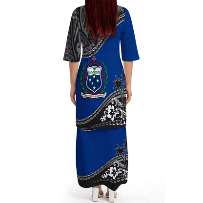 Samoa Coat Of Arms Couple Outfit Matching Polynesian Tribal Hibiscus Flowers Pattern Dress And Hawaiian Shirt For Her Him