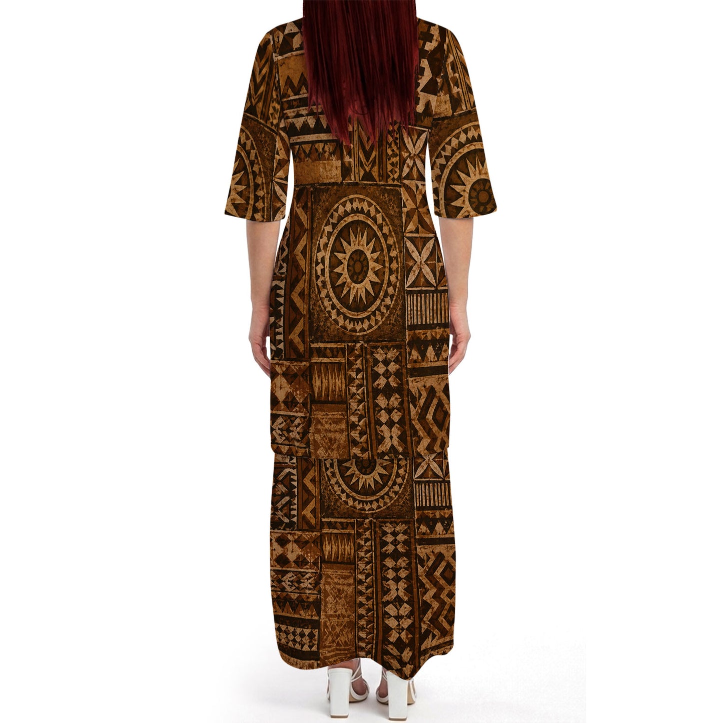 Polynesian Tribal Geometric Pattern Matching Outfit For Couple Vintage Puletasi Dress And Hawaiian Shirt For Her Him