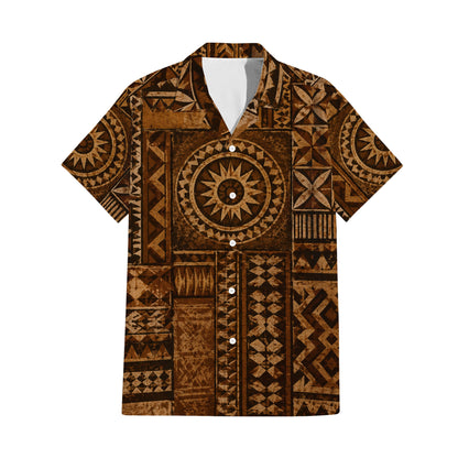 Polynesian Tribal Geometric Pattern Matching Outfit For Couple Vintage Puletasi Dress And Hawaiian Shirt For Her Him