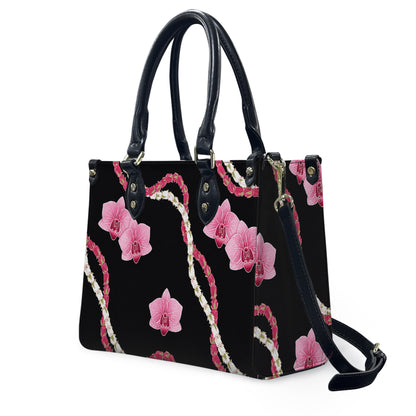 Puakenikeni Hawaiian Flower Lei Black Leather Handbag