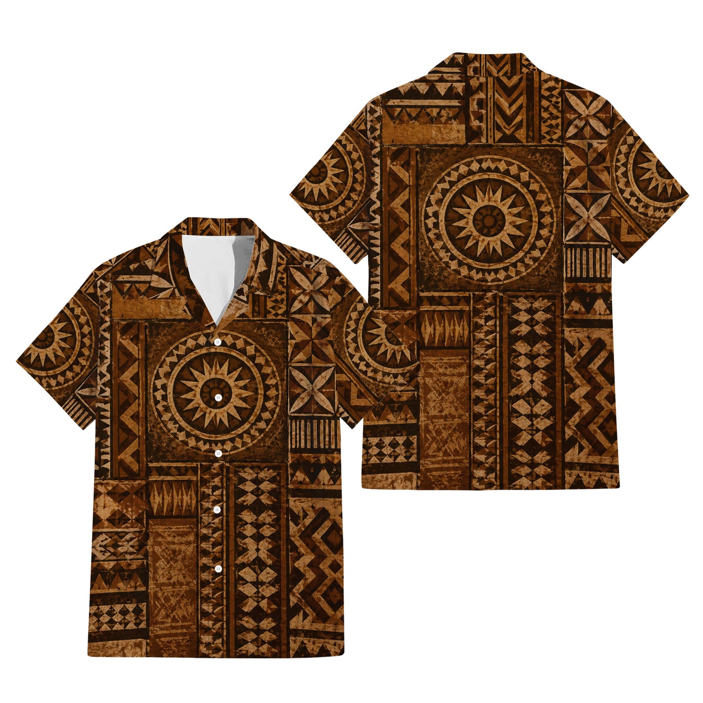 Polynesian Tribal Geometric Pattern Matching Outfit For Couple Vintage Puletasi Dress And Hawaiian Shirt For Her Him