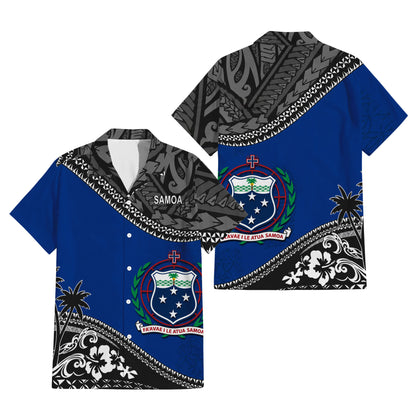 Samoa Coat Of Arms Couple Outfit Matching Polynesian Tribal Hibiscus Flowers Pattern Dress And Hawaiian Shirt For Her Him