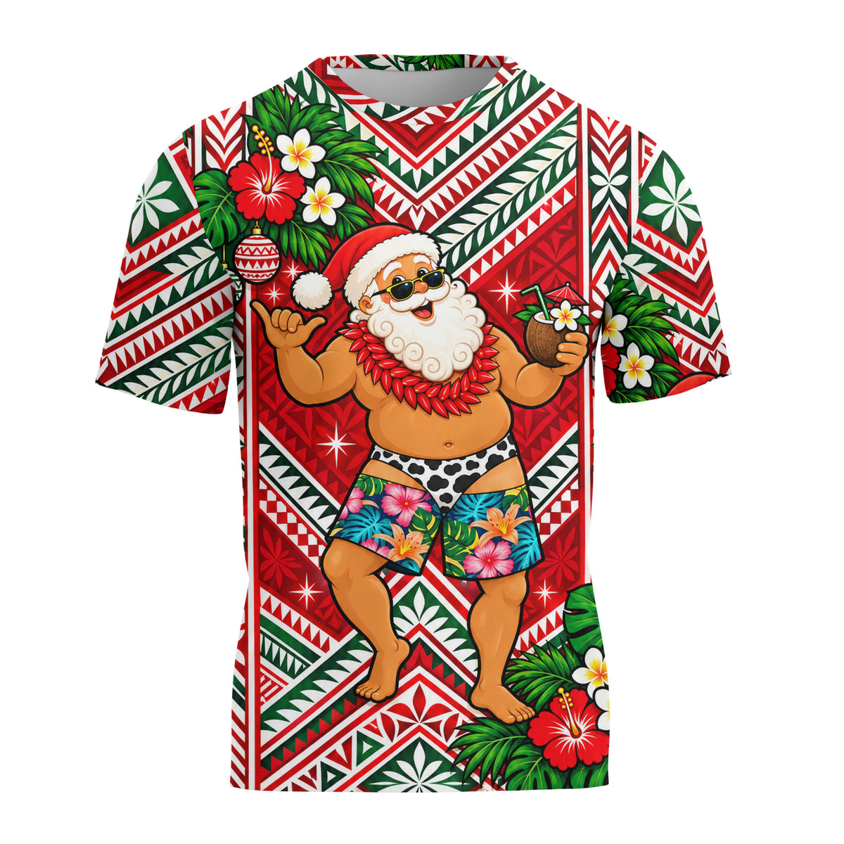 Funny Santa With Ula Fala Shirt Polynesian Tribal Christmas T Shirt